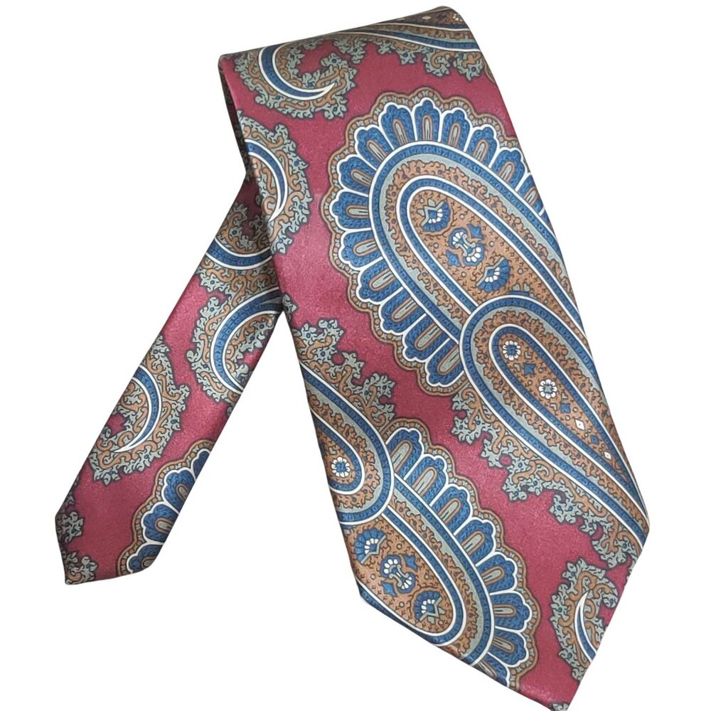 Stafford Executive All Silk Paisley Tie Red Blue Gold USA Made Vintage Business